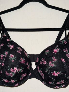 Victiria’s Secret 36DDD Sexy Tee Posey Lace Demi Bra Black Floral